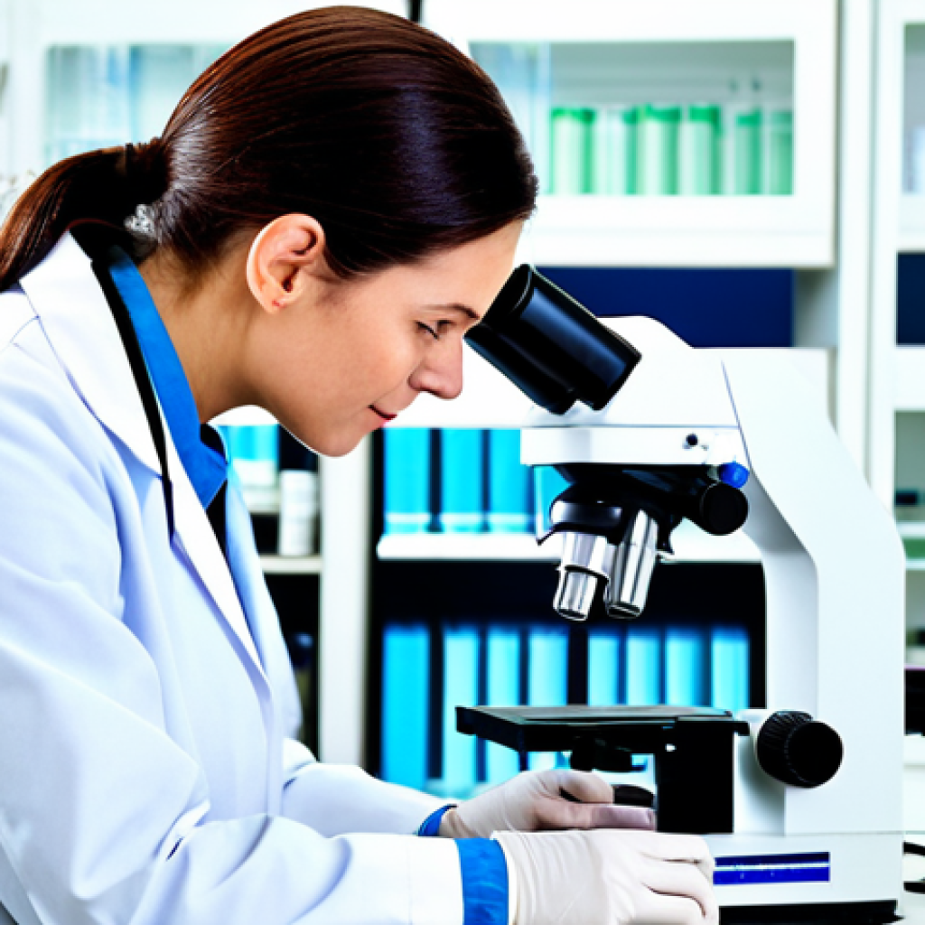 Biomedical Research**
"A dedicated laboratory technician in a fully clothed lab coat, working meticulously at a microscope in a bright, modern biomedical research lab. Safe for work, appropriate content, perfect anatomy, natural proportions. The lab is filled with advanced equipment and colorful cell cultures. Professional setting, modest clothing, family-friendly, high quality."
**