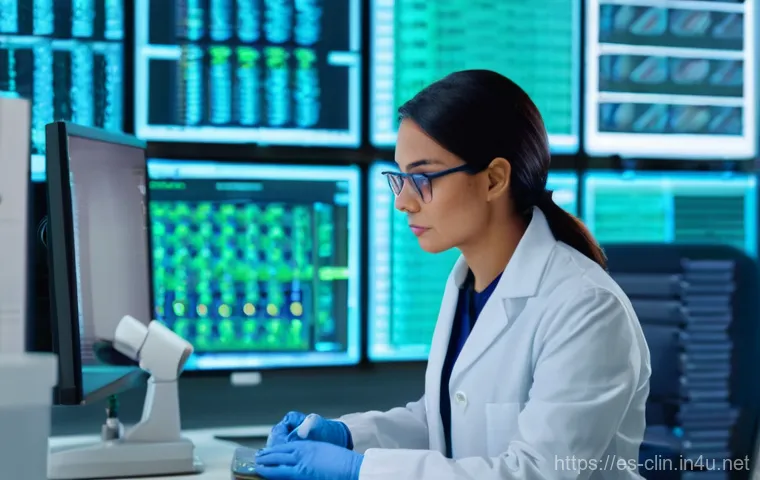 임상병리사의 윤리적 딜레마 - **Prompt:** A clean, modern clinical laboratory setting. In the foreground, a female pathologist, ap...