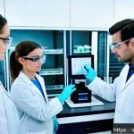 Home 23 임상병리사 채용 공고 분석 - A modern clinical laboratory scene showing a diverse group of professional laboratory technicians in...