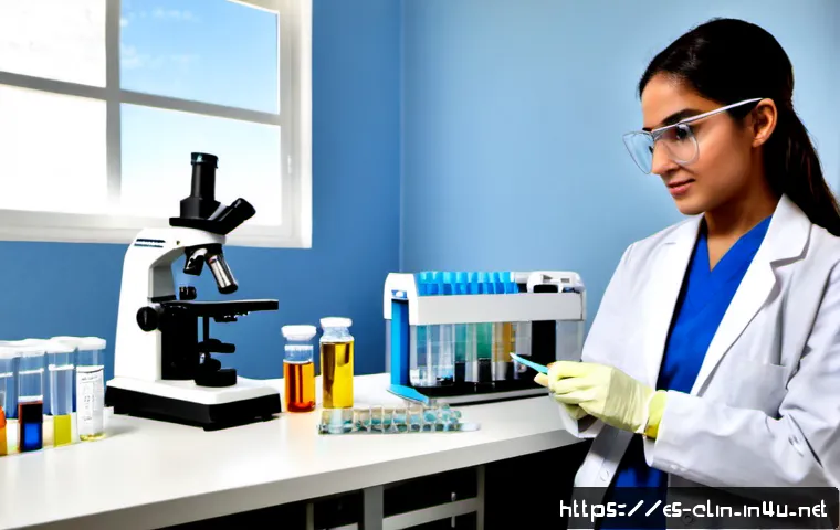 Home 17 임상병리사 실습 성공 비결 - Photorealistic clinical laboratory practicum scene in a modern Spanish-speaking hospital, focused yo...